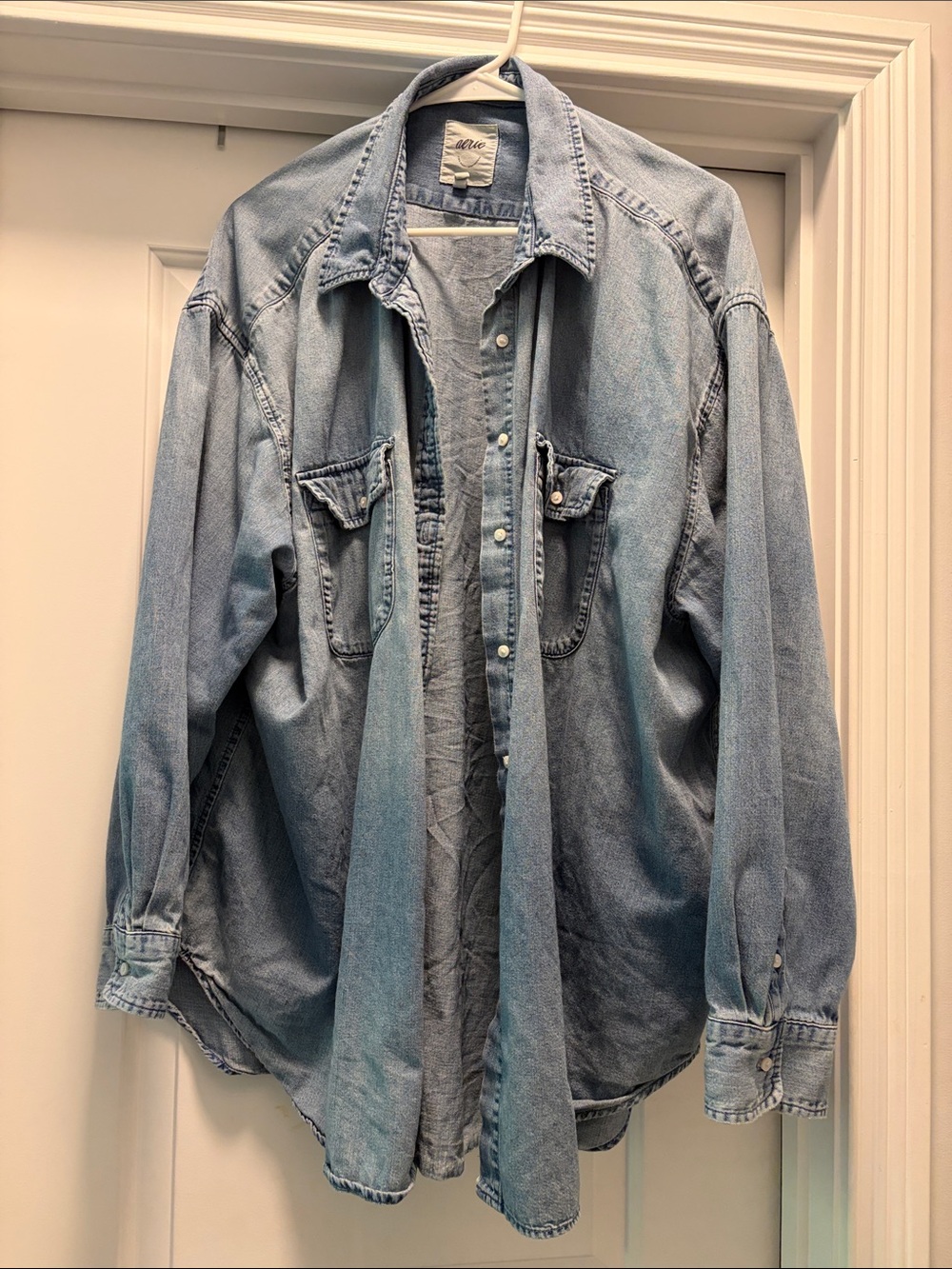 aerie Light Wash Denim Button-Up Shirt